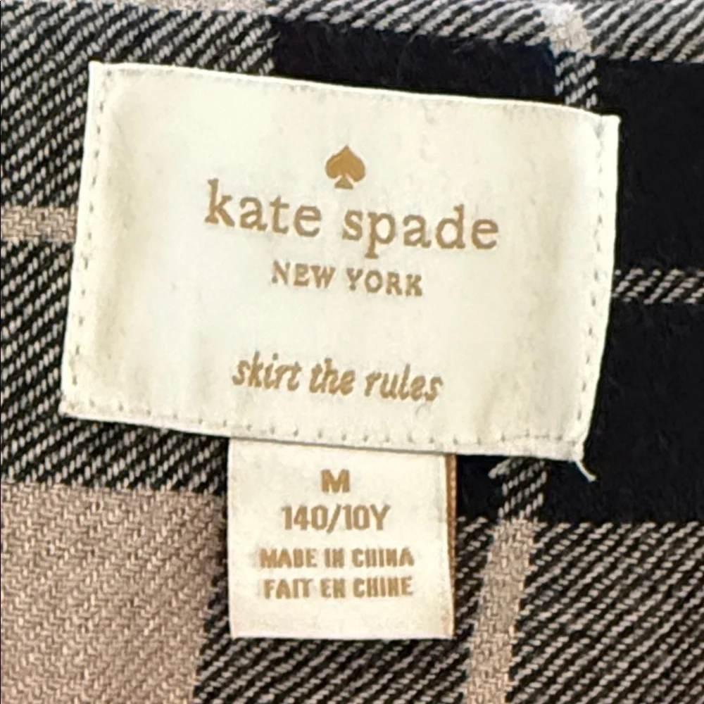 KATE SPADE Tan & Black Plaid Wool Blend Jacket Double Breasted Bow Collar Size M